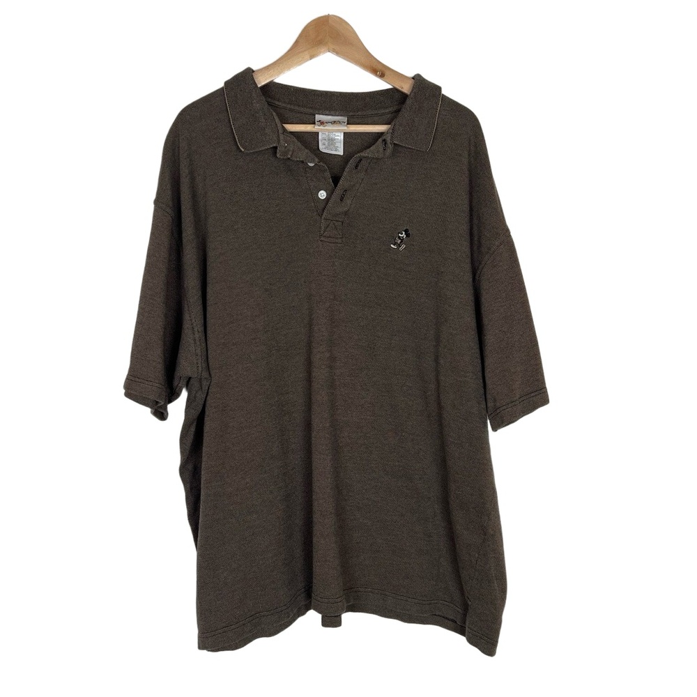 Walt Disney World Mens Polo XXL Brown‎ Pique Mickey Mouse Embroidered Vintage